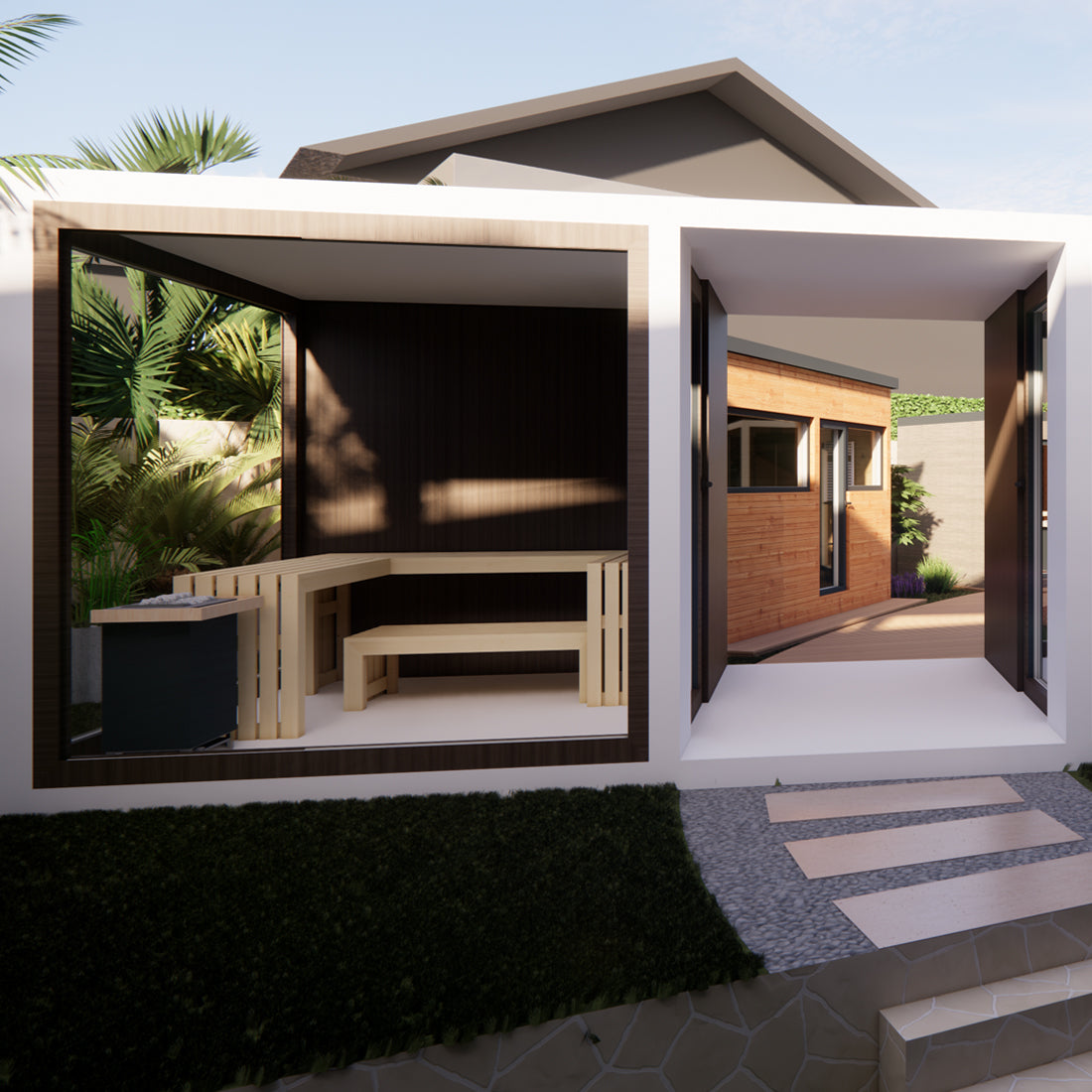 3D-Visualisierung neue Ausstellung Außenbereich in Rickenbach, Sauna